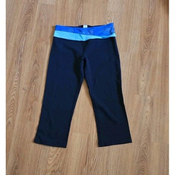 Ivivva by Lululemon Black Crop Leggings With Blue Girls Size 12 - Picture 1 of 6